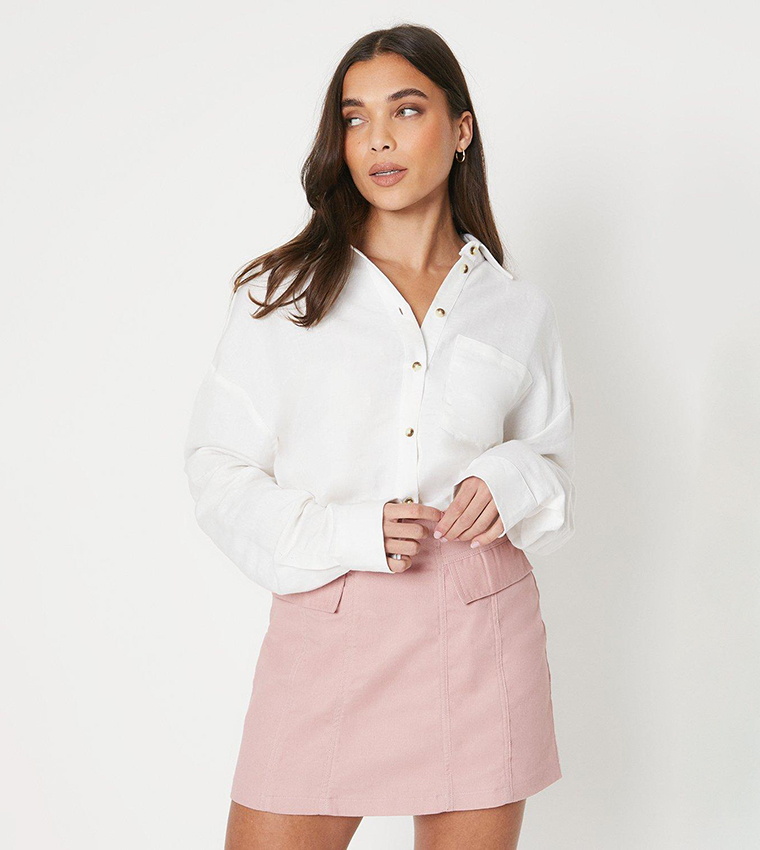 Oasis pink shop denim ruffle skirt