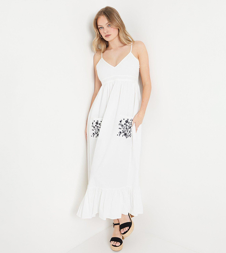 Buy Oasis Outlet Floral Embroidered Pocket Midi Dress In White ...