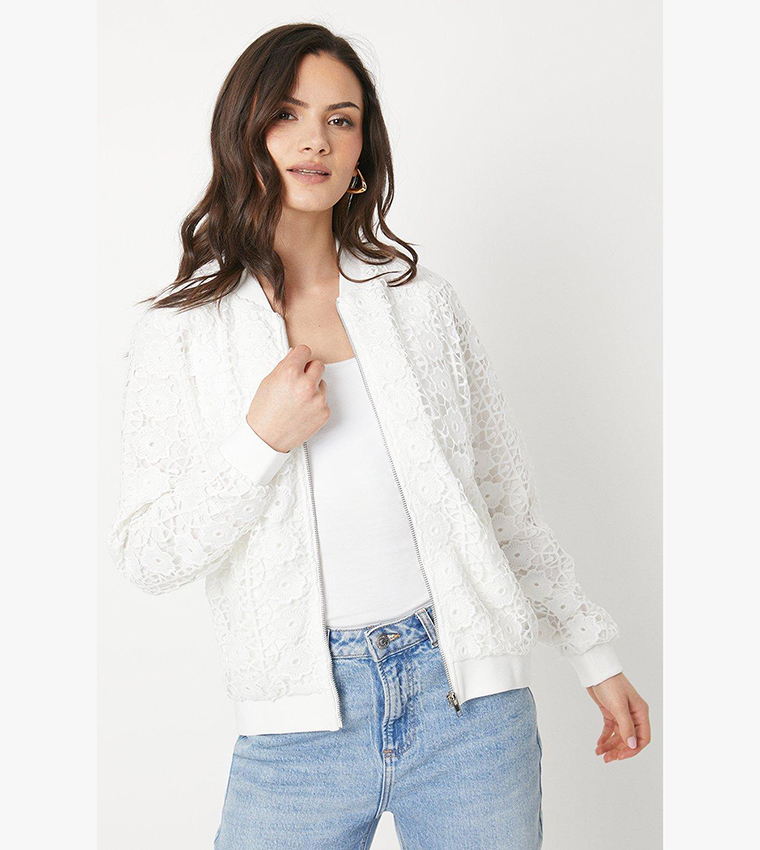 Buy Oasis Long Sleeves Lace Bomber Jacket In White 6thStreet Qatar