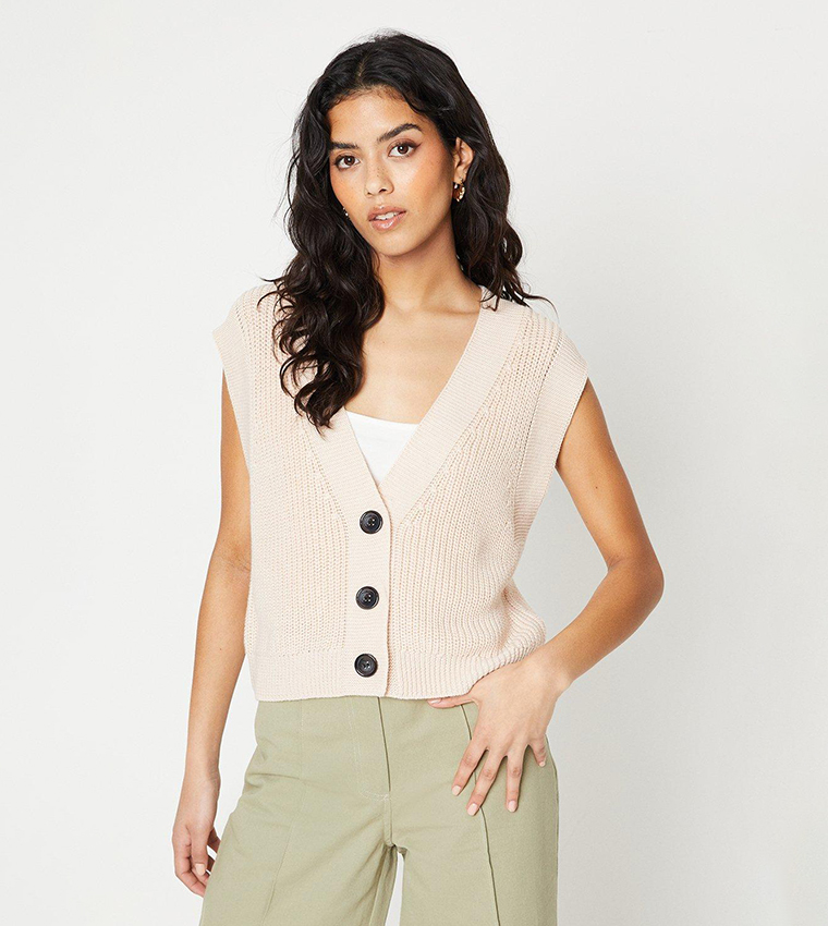 Buy Oasis Petite Fisherman Ribbed Sweater Vest In Ivory