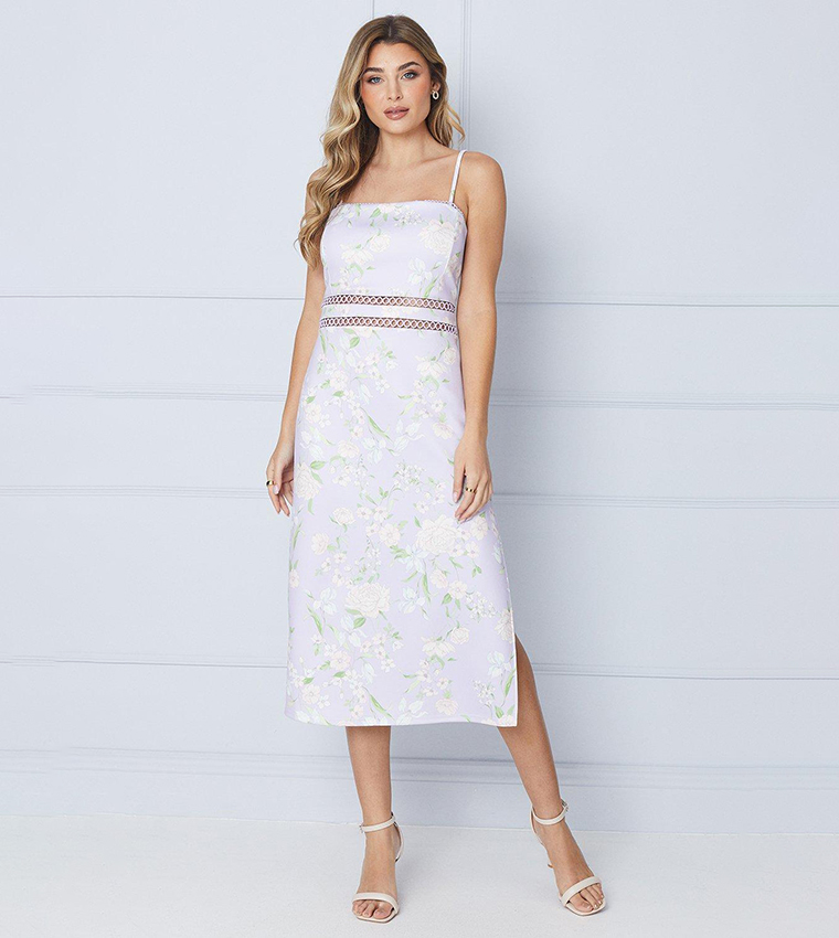 Buy Oasis Floral Print Scuba Column Trim Midi Dress In White 6thStreet Bahrain