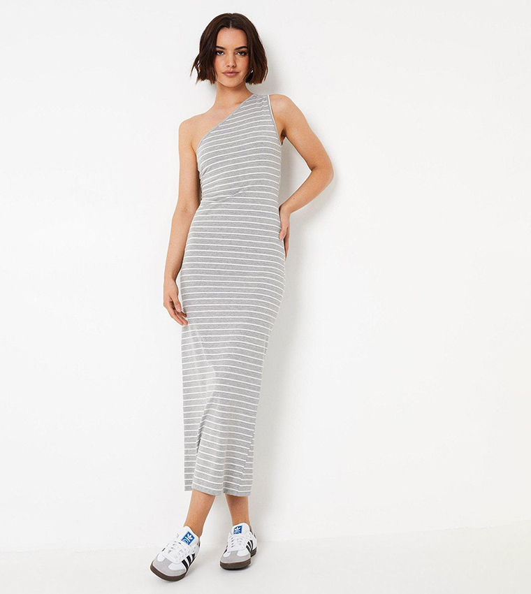 Buy Oasis Striped One Shoulder Bodycon Maxi Dress In Grey 6thStreet Kuwait