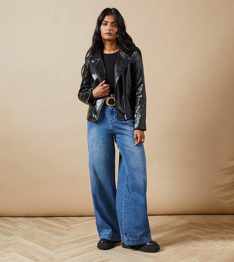 Buy Oasis Crocodile Faux Leather Biker Jacket In Black 6thStreet