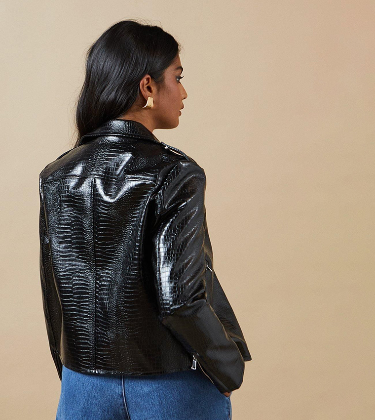 Buy Oasis Crocodile Faux Leather Biker Jacket In Black 6thStreet UAE