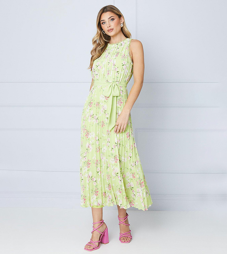 Buy Oasis Floral Pleated Belted Midi Dress In Green 6thStreet Kuwait