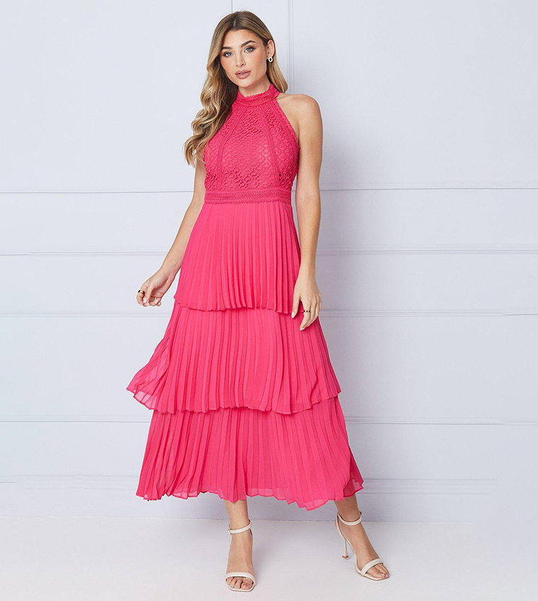 Buy Oasis Lace Halterneck Layered Midaxi Dress In Pink | 6thstreet Oman