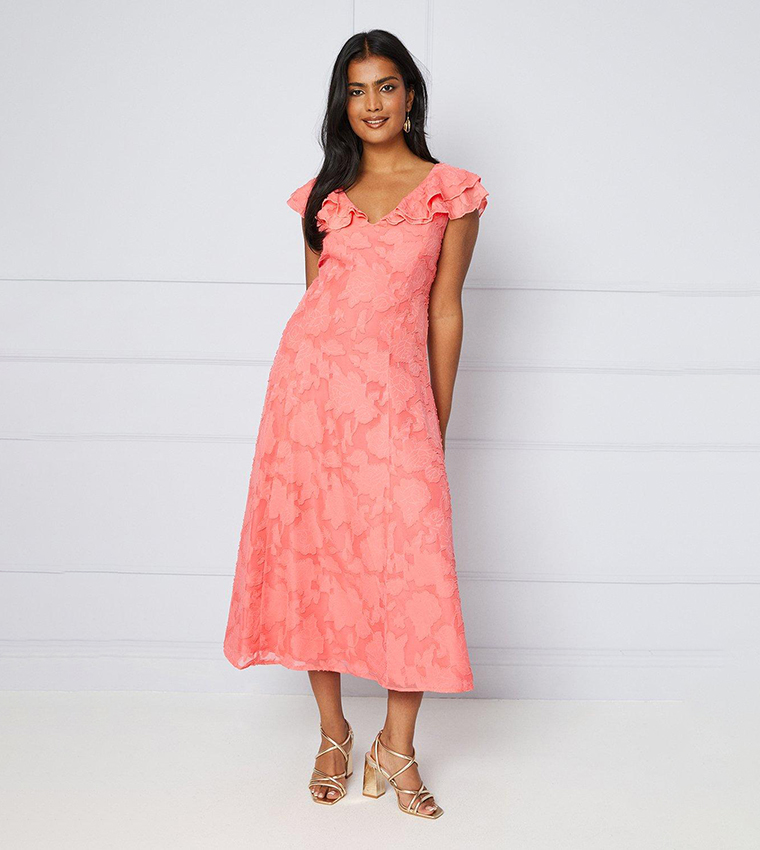 Buy Oasis Jacquard V Neck A Line Dress In Pink 6thStreet Kuwait