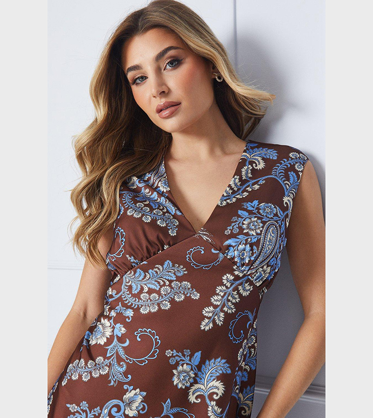 Occasion Printed Petite Satin Open Back Maxi Dress