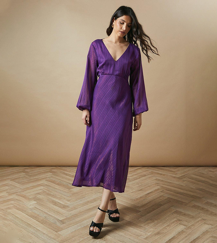 Glitter Striped V-Neck Midi Dress