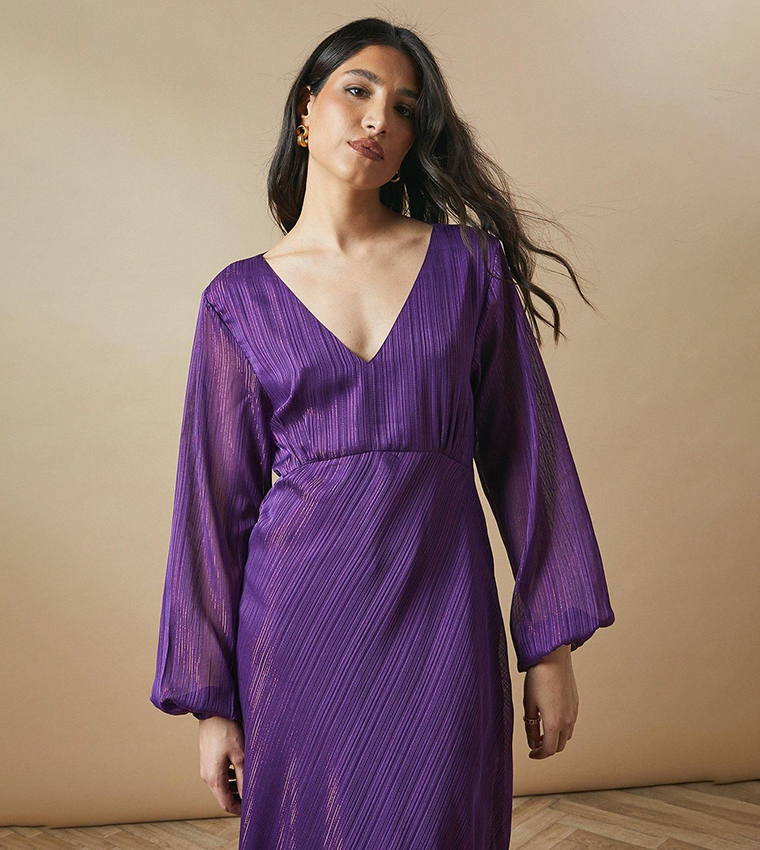 Glitter Striped V-Neck Midi Dress