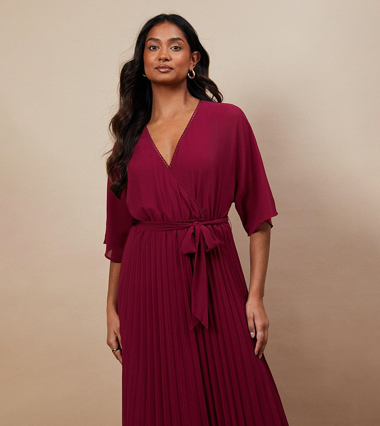 Kimono pleated midi dress best sale