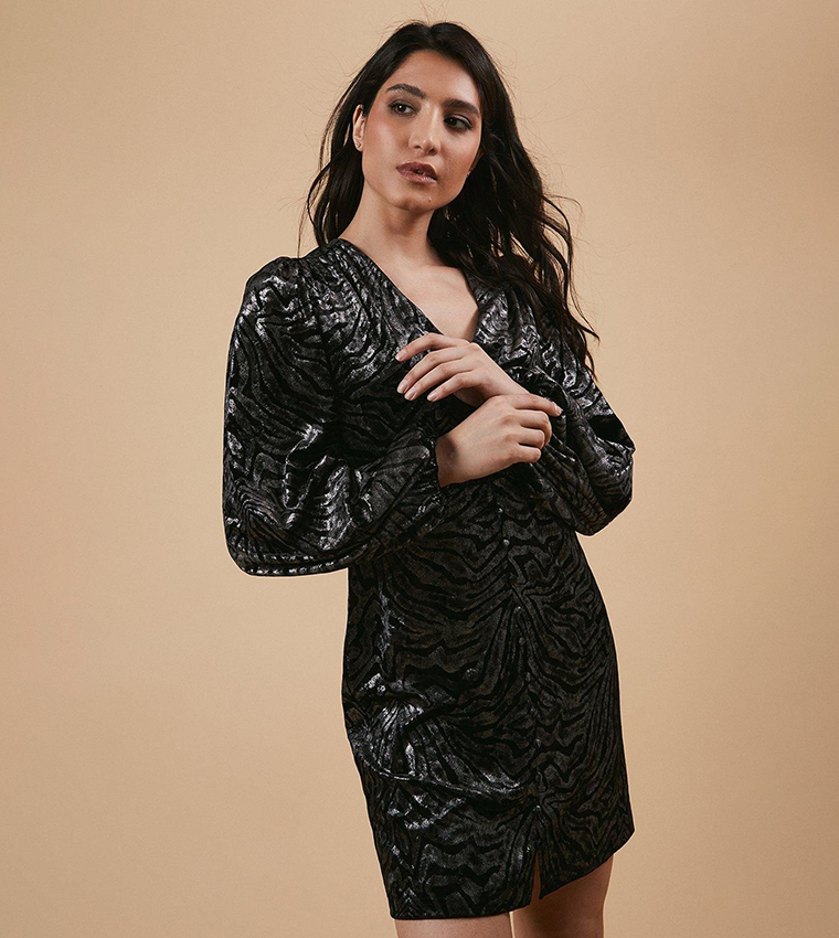 Devore Balloon Sleeves Mini Dress