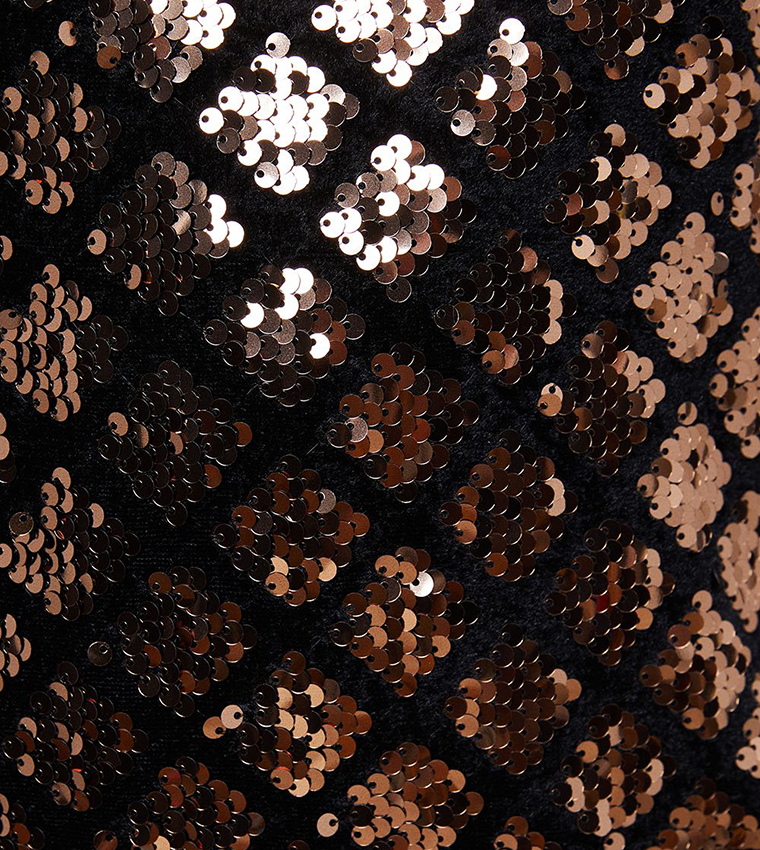 Geo Sequined Puff Sleeves Mini Dress