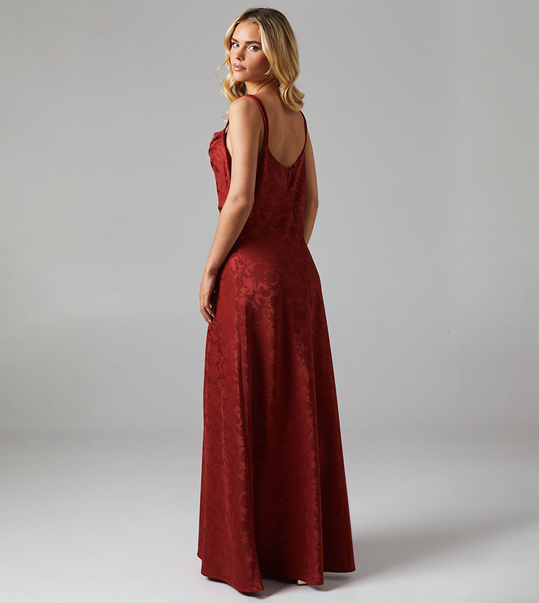 Petite Double Strap Cowl Neck Jacquard Bridesmaids Dress