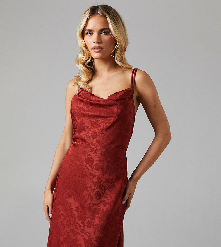 Petite Double Strap Cowl Neck Jacquard Bridesmaids Dress