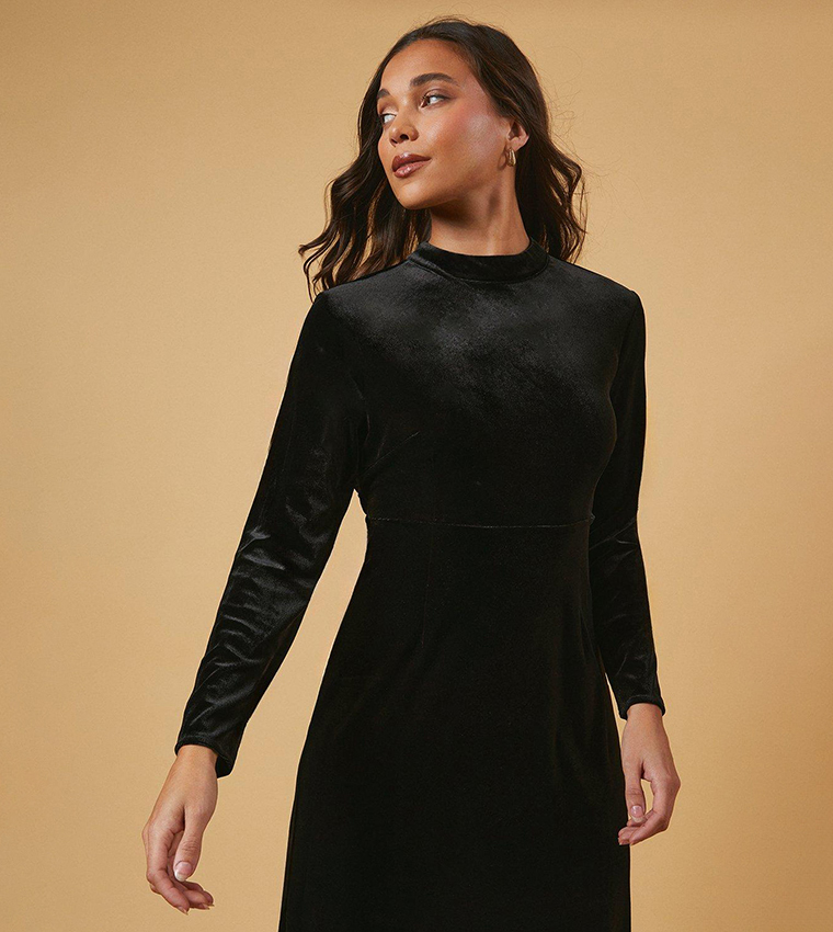 Buy Oasis Petite Velvet High Neck Twist Back Midi Dress In Black 6thStreet Oman