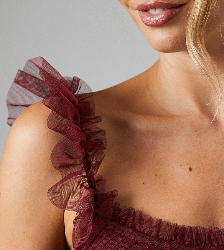 Flutter Sleeves Tiered Mesh Bridesmaids Maxi Dress