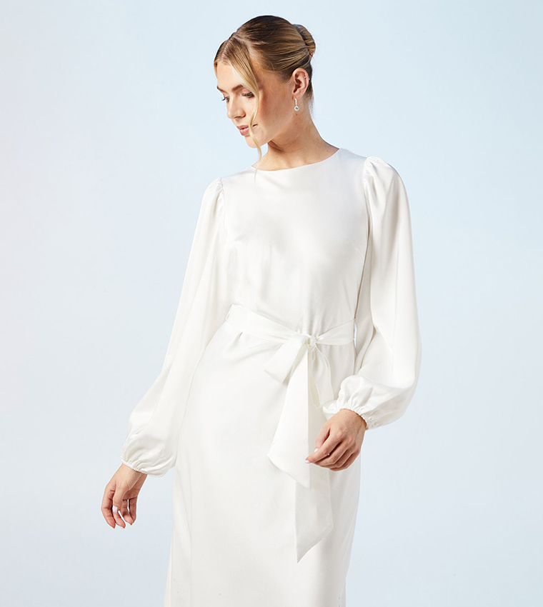 Open Back Long Sleeves Satin Wedding Dress
