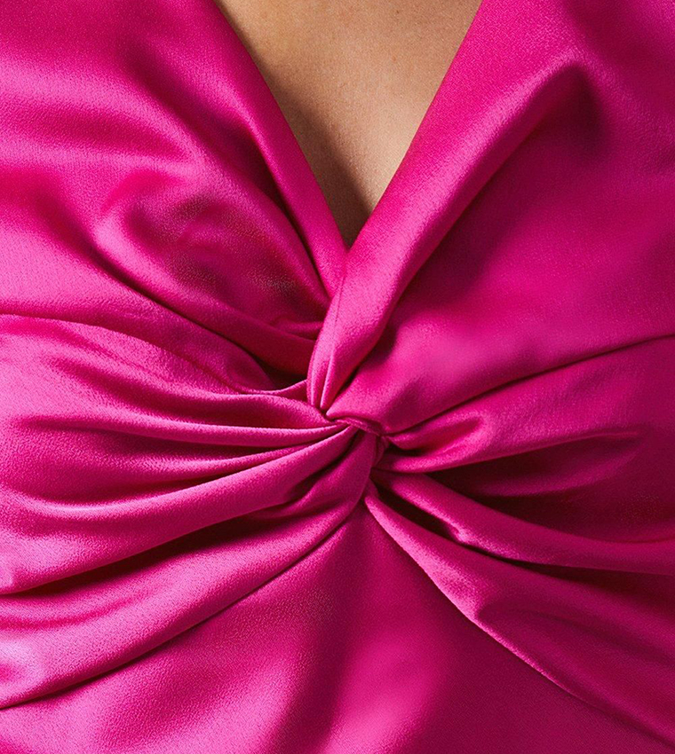 Satin Twist Front Flutter Sleeves Midi Bridesmaids Dress