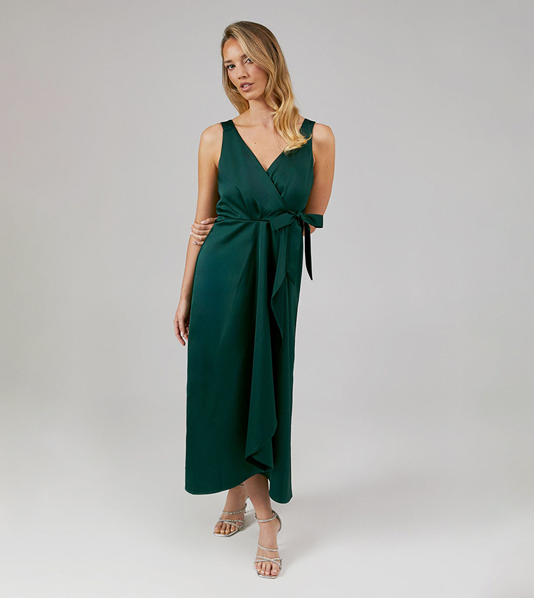 Buy Oasis Wrap Top Satin Bridesmaids Midaxi Dress In Green | 6thstreet  Bahrain