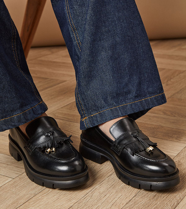 Leather Brooke Tassel Detail Chunky Loafers