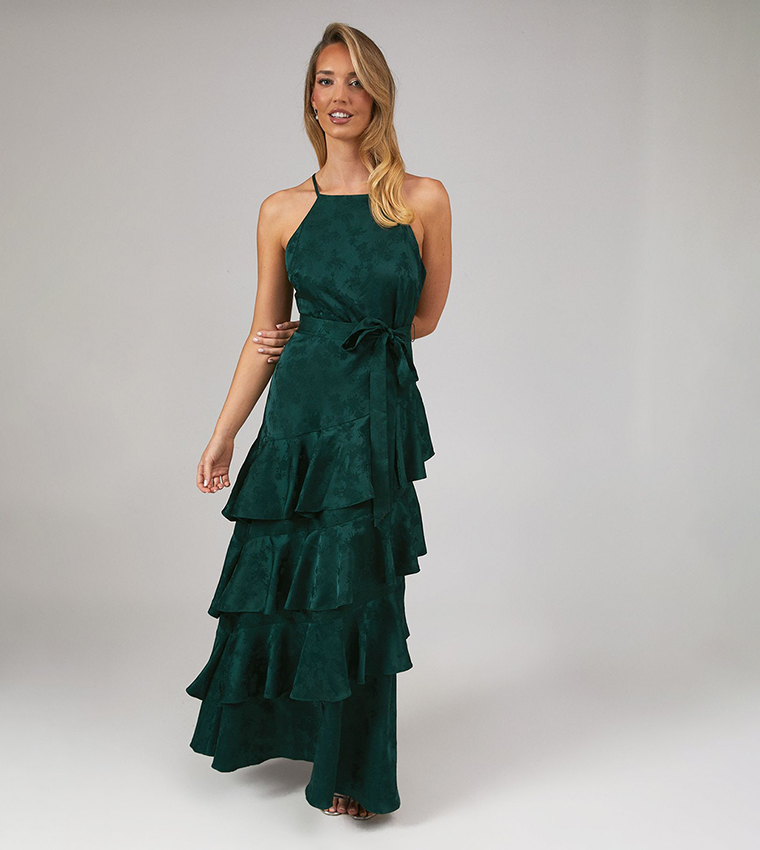 Satin Jacquard Halterneck Bridesmaids Dress
