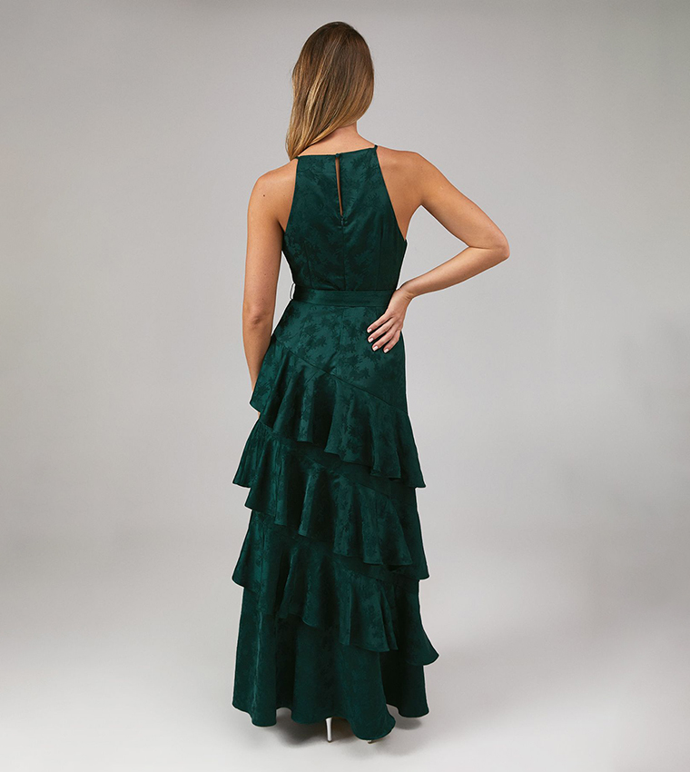 Satin Jacquard Halterneck Bridesmaids Dress