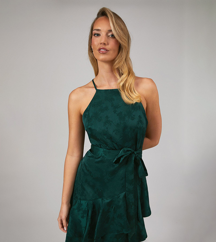 Satin Jacquard Halterneck Bridesmaids Dress