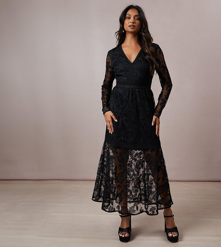 Nasty Gal Black Lace And Mesh Dress Black Striped Mesh Strappy - Main Image