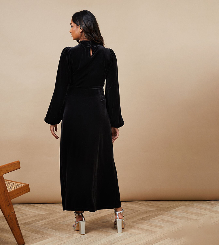 Velvet High Neck Maxi Dress