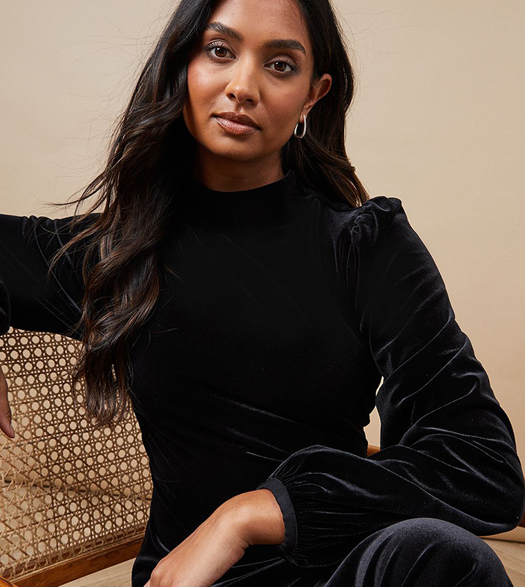 Velvet High Neck Maxi Dress