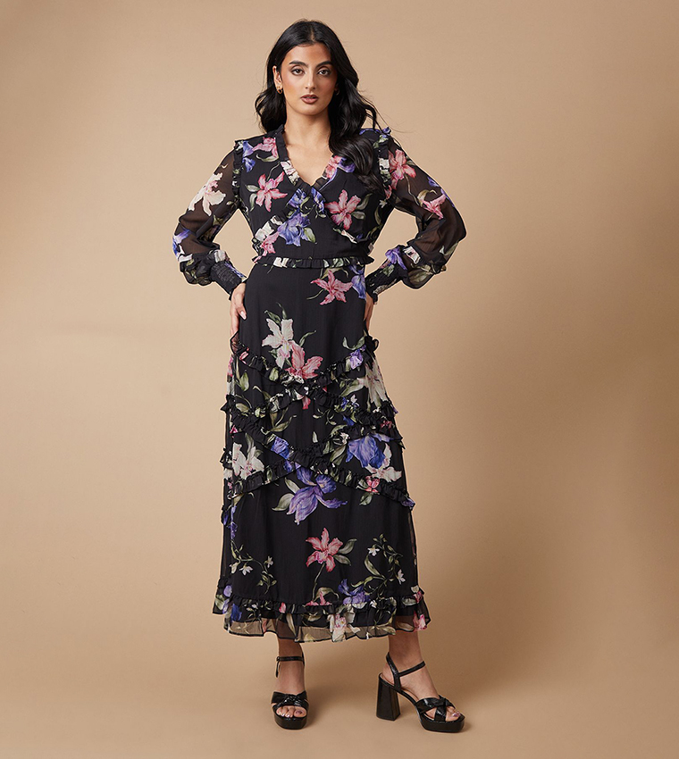 Floral Printed Long Sleeves Maxi Dress