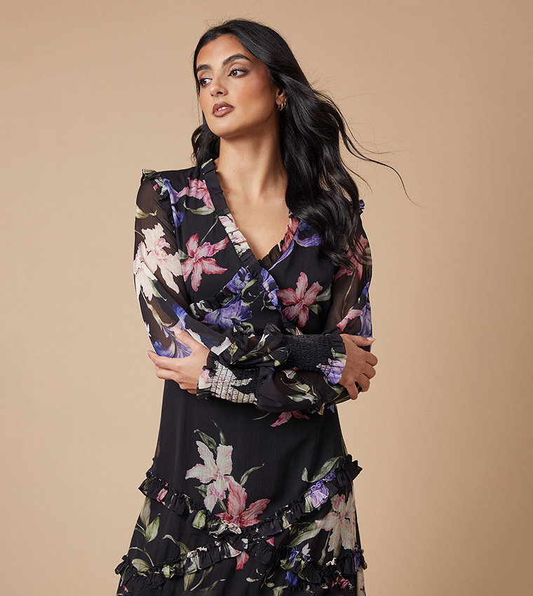 Floral Printed Long Sleeves Maxi Dress