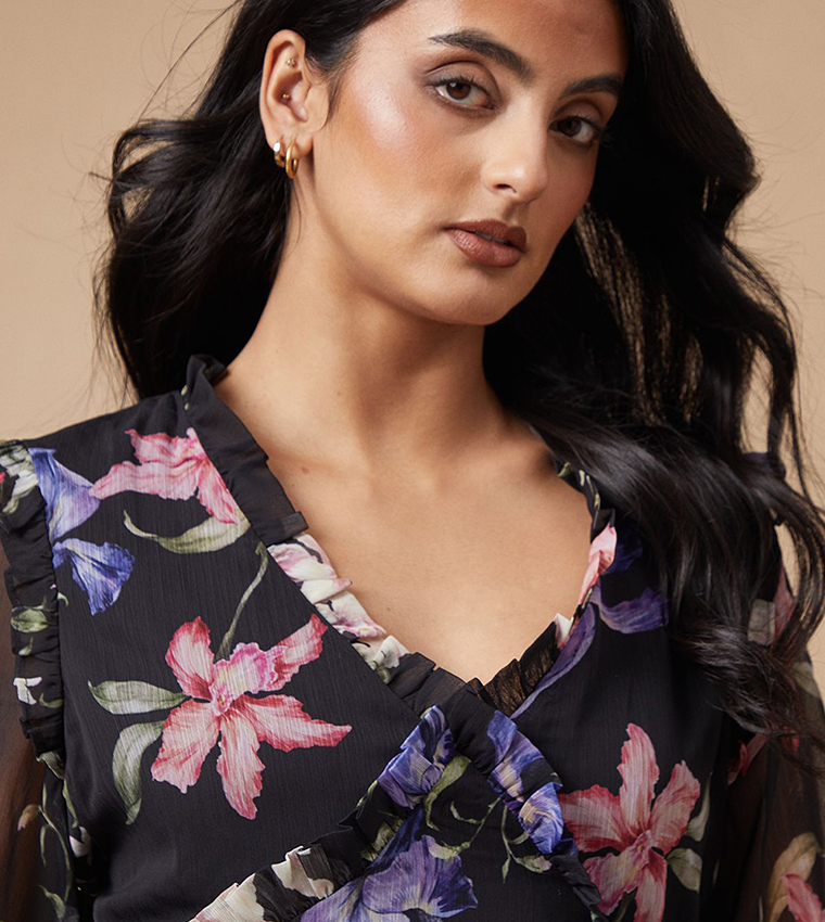 Floral Printed Long Sleeves Maxi Dress