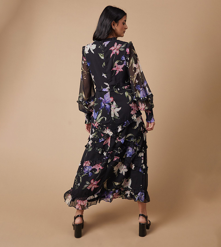 Floral Printed Long Sleeves Maxi Dress