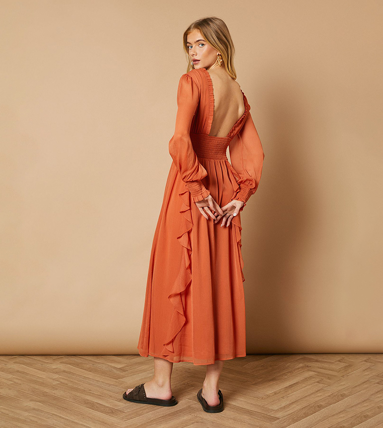 Ruffle Detail V-Neck Maxi Dress