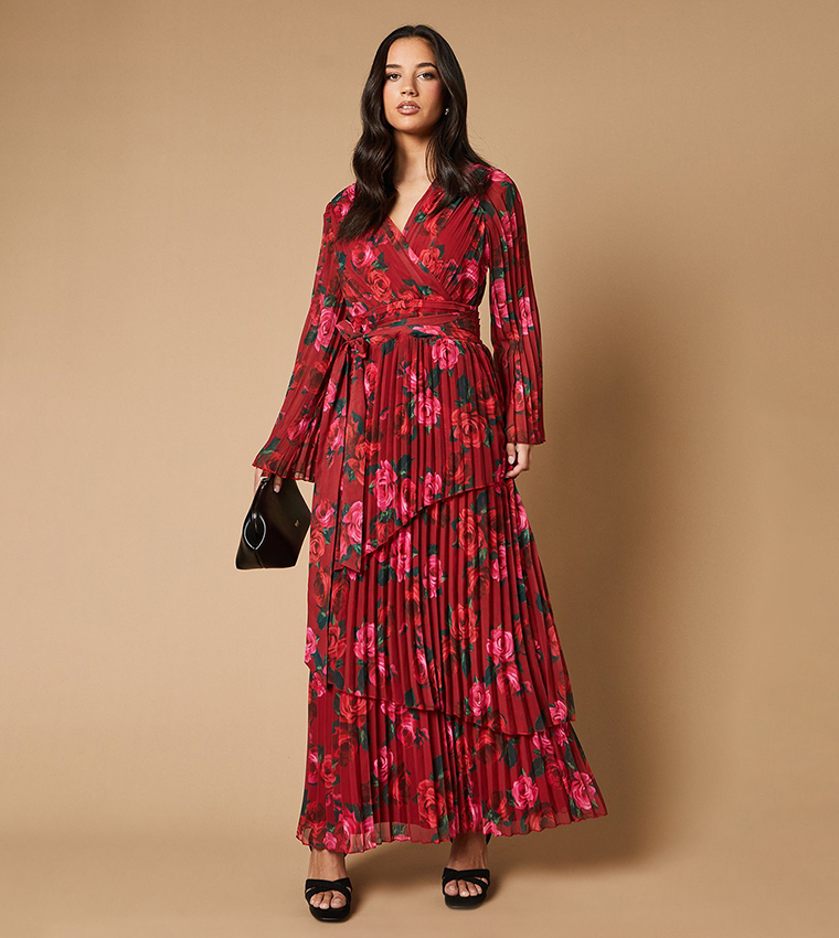 Buy Oasis Floral Printed Pleated Asymmetric Tiered Maxi
