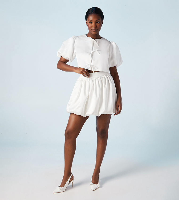 Puff Sleeves Tie Detail Top