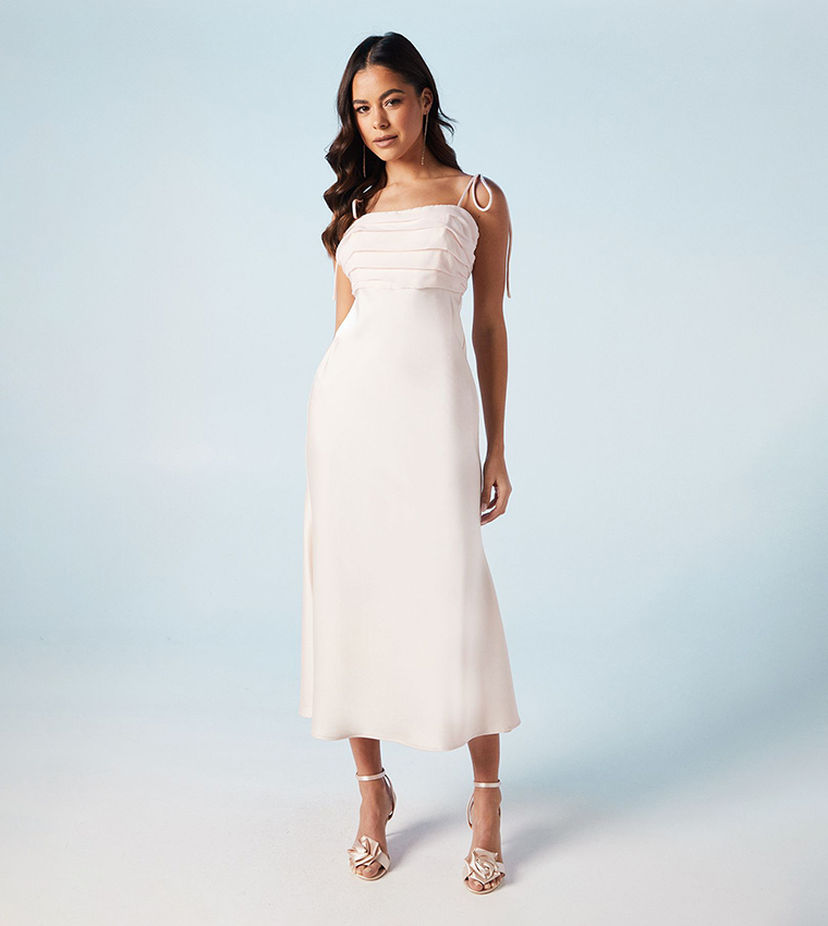 Buy Oasis Satin Chiffon Mix Tie Shoulder Bridesmaids Dress In Pink |  6thstreet UAE