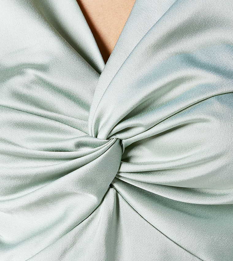 Twist V-Neck Tie Back Satin Bridesmaids Dress