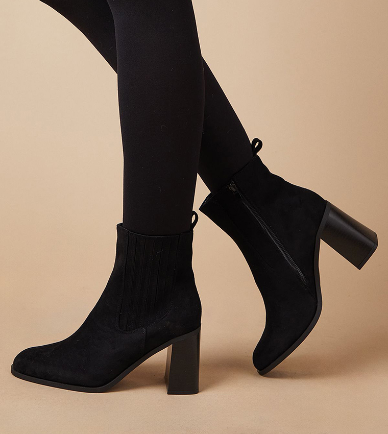 Maria Faux Suede High Block Heel Chelsea Boots