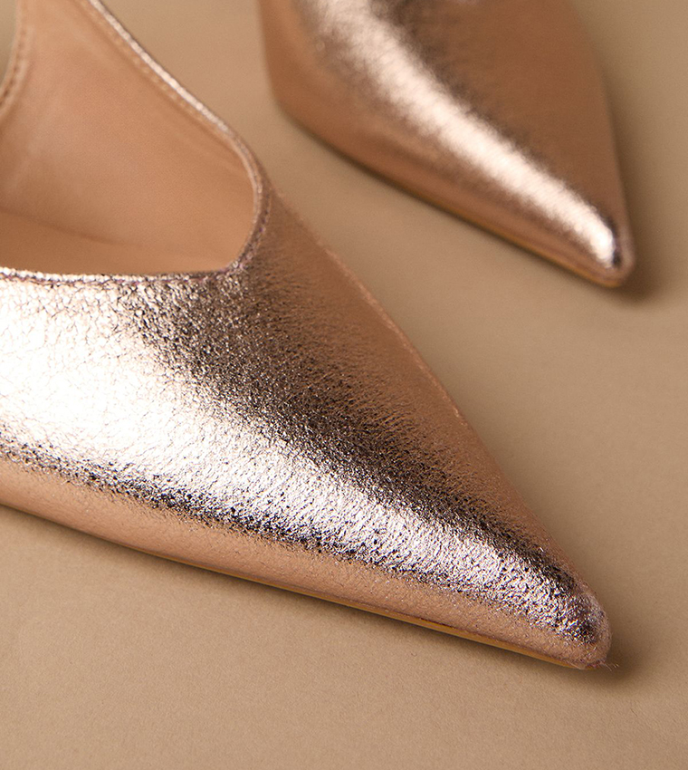 Dolly Metallic Textured Kitten Heel Slingback Pumps
