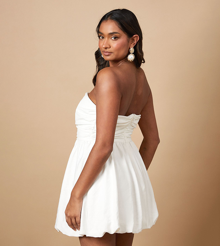 Strapless Gathered Puffball Mini Dress