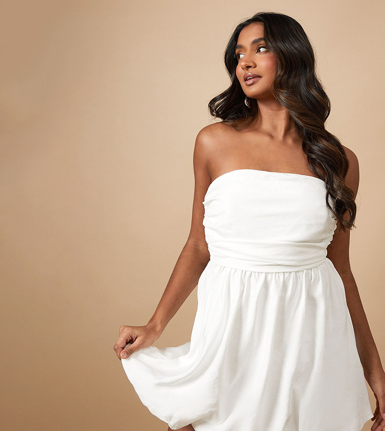 Strapless Gathered Puffball Mini Dress