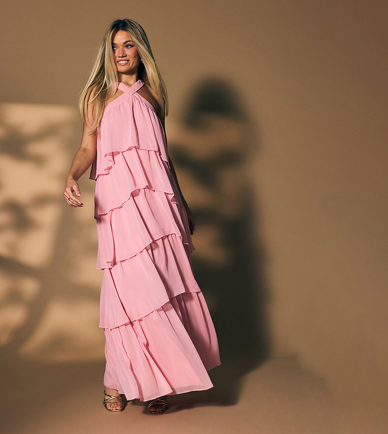 Chiffon Halterneck Layered Maxi Dress