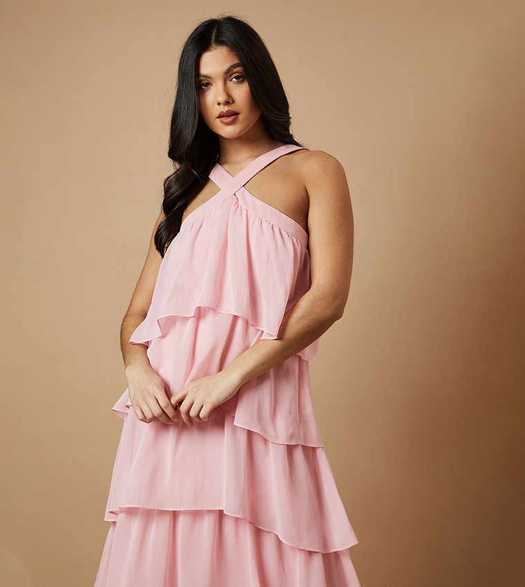 Chiffon Halterneck Layered Maxi Dress