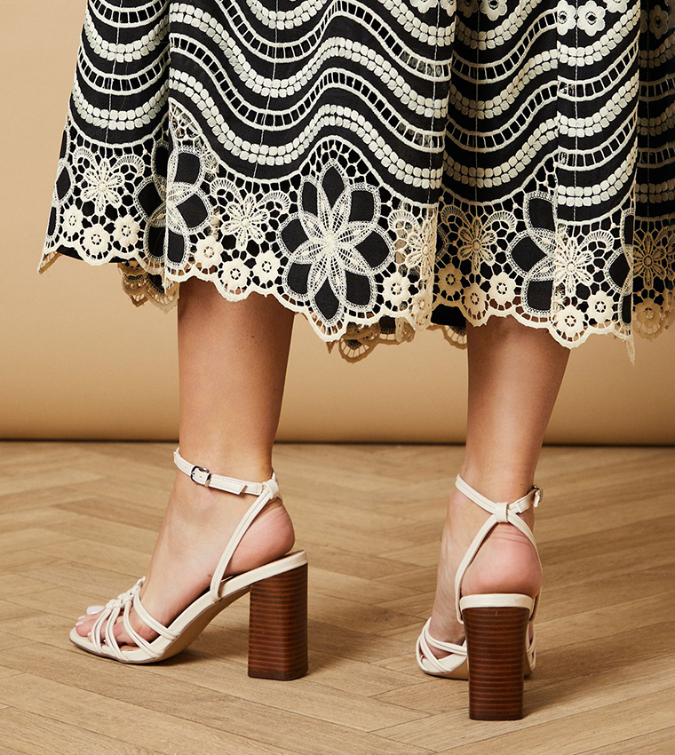 Michelle Ring Detail Leather Stacked Block Heel Sandals