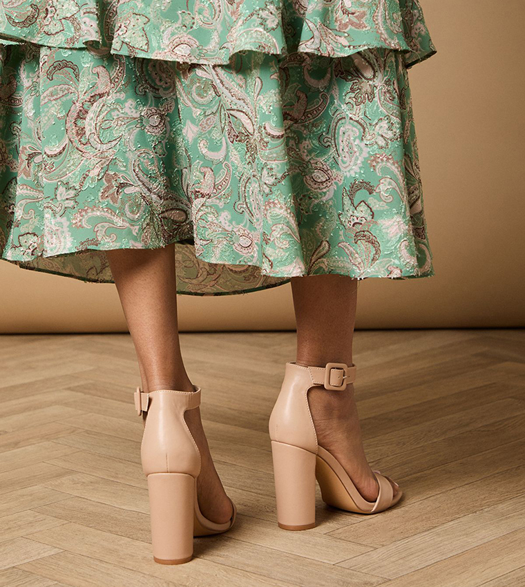 Milla Covered Buckle High Block Heel Sandals