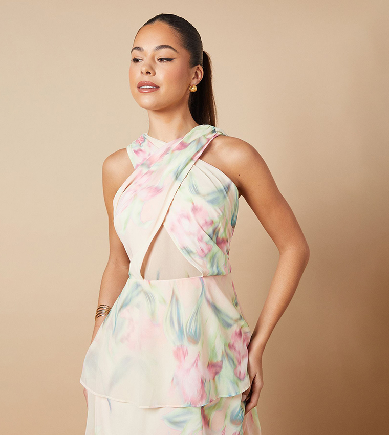 Oasis Diamante Halterneck Maxi Dress Turquoise