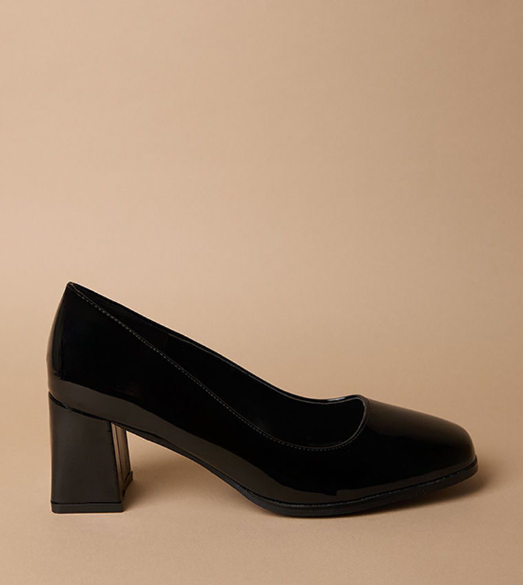 Vana Flared High Block Heel Square Toe Pumps